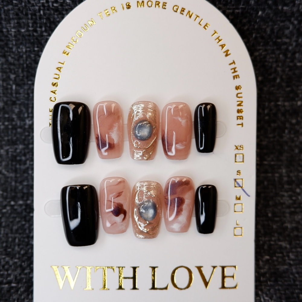 Black and Nude Press-On Nails